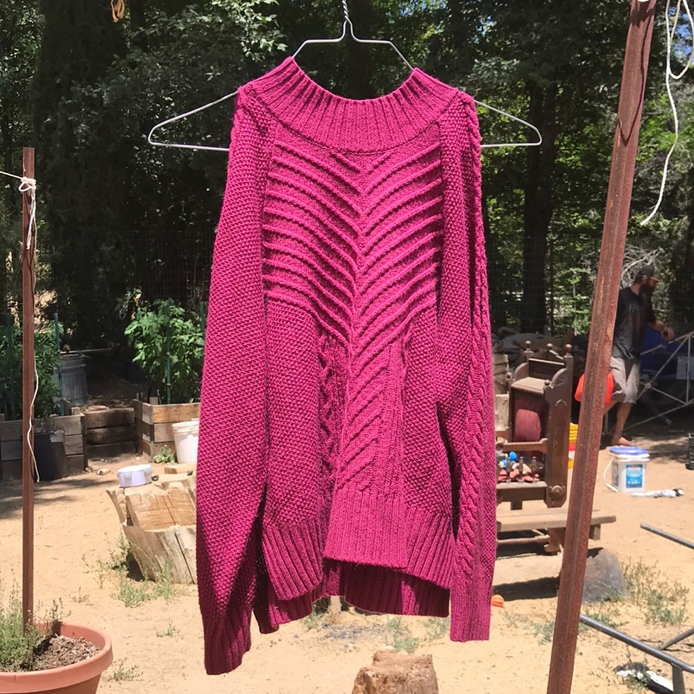 Magnolia Pink Turtleneck Sweater with Chevron Design